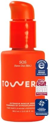 Tower 28 SOS Rescue Face Serum - Soothing Facial Serum with Hypochlorous Acid for Irritated, Sensitive Skin - Gently Helps Reduce Redness + Blemishes - Fragrance-Free Everyday Skin Care (2 oz)