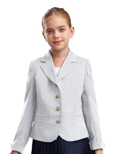 Kids Girls Long Sleeve Blazer Outerwear Casual Notch Lapel School Uniform Jackets Solid Color Coat with Pockets