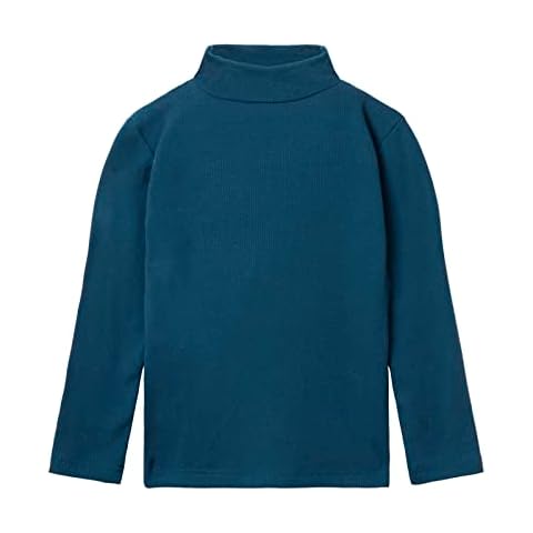 LittleSpring Girls Boys Long Sleeve Shirts Turtleneck Top Rib Knit Basic Solid Color T Shirts for Kids, Blue, 5 Cover
