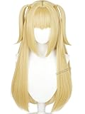 Half and Half MisaAmane Cosplay Wig Long Blonde Anime Ponytail Wigs with Bangs 27.5'' Light Golden Pigtails Gothic Wigs for Halloween Party Daily