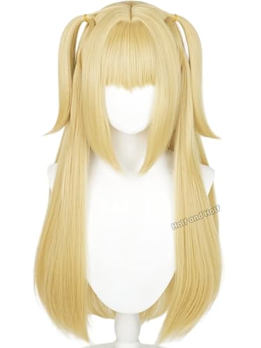 Half and Half MisaAmane Cosplay Wig Long Blonde Anime Ponytail Wigs with Bangs 27.5'' Light Golden Pigtails Gothic Wigs for Halloween Party Daily