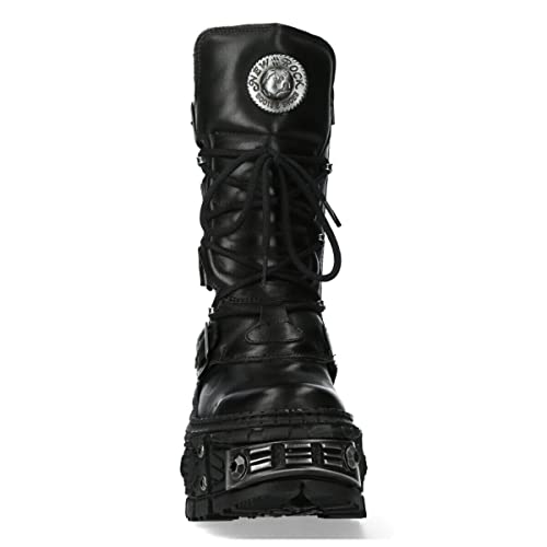 New Rock Boots WALL1473-S11 Unisex Metallic Black Leather Platform Gothic Boots3