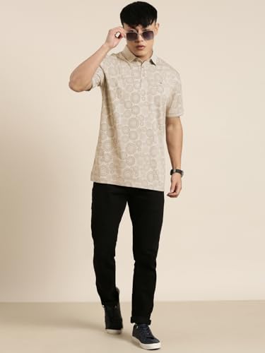 Image of JOVEN Mens Printed Polo Neck Half Sleeve Regular Fit Mercerised Cotton T-Shirt