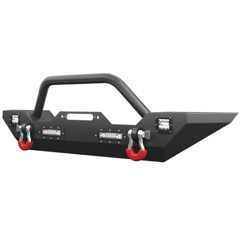 Image of for JL JLU Front and Rear Bumpers Compatible with 2018-2026 Jeep Wrangler JL JLU Unlimited 2 /4 Doors Off-road Bumpers with LED Lights, Winch Plate, Bull Bar, D-rings & 2 inch Hitch Receiver, Black