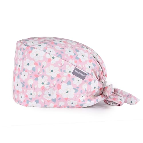 Image of Kousenpu Scrub Caps for Women, Adjustable Women's Surgical Cap with Buttons, Breathable Cute Design for Nurses and Doctors