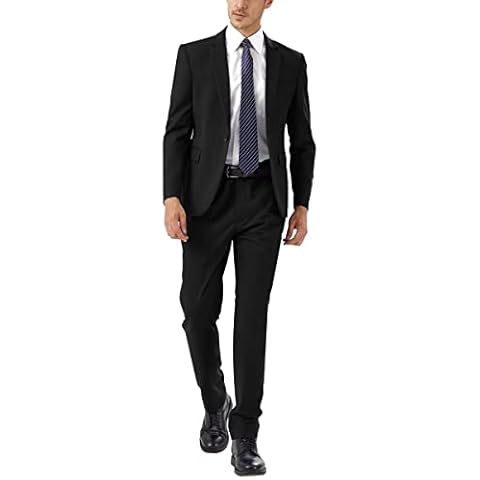 WEEN CHARM Men's Suits One Button Slim Fit 2-Piece Suit Blazer Jacket Pants Set - black - Large Cover