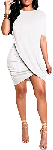 Yajedo Club Dresses For Women Bodycon Short Sleeve Tight Ruched Wrap Mini Dress #TOP1