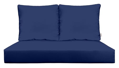 RSH DECOR: Deep Seating Loveseat Cushion Set | 44” x 24” Loveseat | All-Weather Spun Fabric | Water-Resistant | Outdoor Foam Settee and Pillow Back Cushions for Patio Furniture | Navy Blue