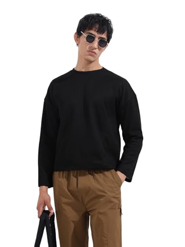 Image of The Indian Garage Co Men Boxy Textured Full Sleeves Crew Neck T-Shirt