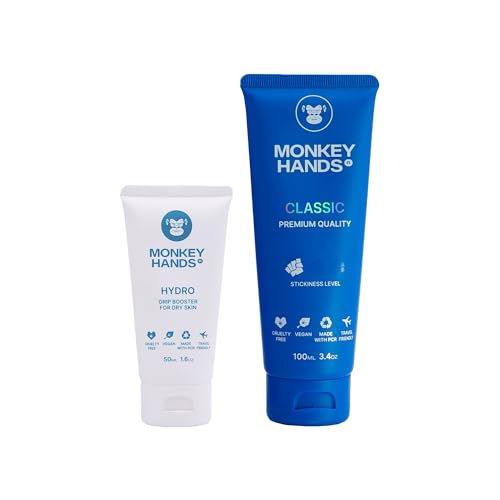 Monkeyhands Combo: Potenciador de agarre y protector de piel para manos secas 'Hydro' 50 ml + Gel de Adherencia Ligera 'Classic' 100 ml - Ideal para Pole Dance, Calistenia, Parkour