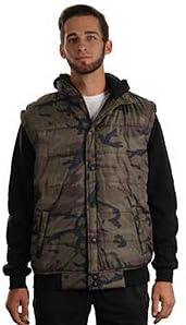 Burnside Adult Fleece Sleeved Puffer Vest S GREEN CAMO/BLK