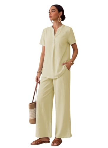 Image of TOPLOT Women's Co-ord Set | Stylish Matching Top & Bottom Set | Notch Neckline with Button Detail | Loose-Fit, Short-Sleeve Top with a Relaxed Silhouette |Ideal for Casual (5250)
