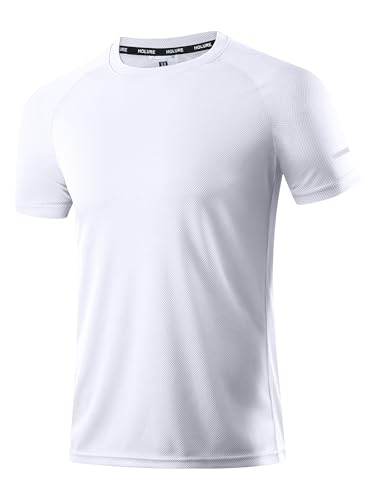Holure Men's Sportswear Breathable Quick-Drying Short-Sleeved T-Shirt White-L