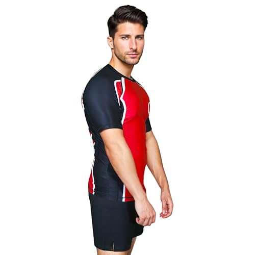 KOMBAT USA Hot Rod & Hot Grey No-Gi Rash Guard | Mens BJJ - Jiu Jitsu- MMA - Cross Training - Compression Rash Guard4
