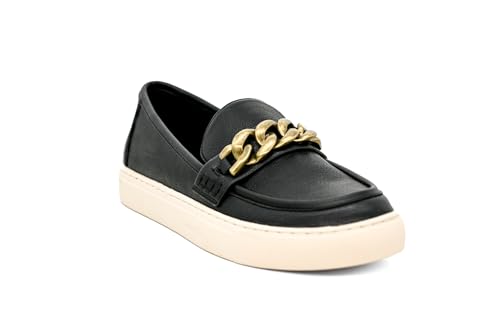 Corkys Footwear Women's Chain Reaction Slip on Fashion Sneaker - Featuring a Chain Detail on The Upper, A Moc Toe, and A Comfortable Insole for All Day Wear - Black, Size 63