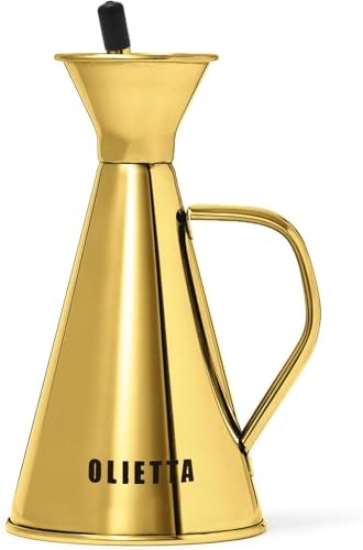 Olietta Oil Dispenser Gold Stainless Steel Non Drip Leak Proof No Mess Olive Oil & Vinegar Pourer & Kitchen Drizzler Bottle 250ML 0.25 Litre Great for Pouring & Drizzling Easy to Clean & Leakproof