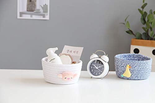 Woven Storage Basket Small Cute Storage Box Cotton Rope Braided Toy Baskets Storage Shelf Basket for Multipurpose Container Home Office Desktop Organiser Decoration White Lamb - Image 4