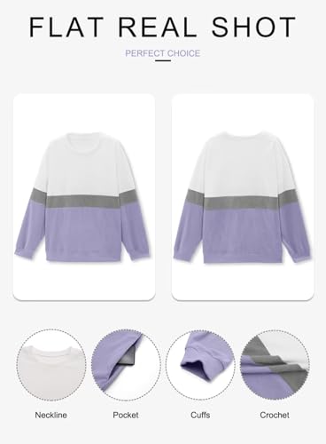 KISSMODA Womens Casual Long Sleeve Sweatshirts Color Block/Solid Tops Corduroy Crewneck Tunic Pullover with Pockets