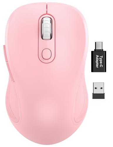 Image of Trueque Wireless Mouse for Laptop, Ergonomic 6-Button Mouse, Baby Pink | 2.4GHz USB receiver, back /forward buttons, 3 adjustable DPI levels, silent clicks, USB-C adapter, Windows /Mac /Chrome OS /Linux