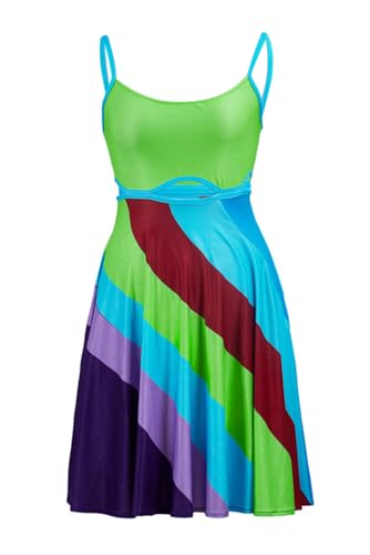 Women Jenna Rink Costume Rainbow Sexy Mini Dress Retro Print Fitted Strap Dress Y2K Costume