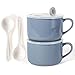 Wareland Soup Bowls with Handles & Spoons, 30oz Ceramic Ramen Bowl with Lid, Large Soup Mugs/Cups for Instant Noodle, Big Cereal Bowls for Oatmeal, Soup Containers with Lids, Set of 2, Sky Blue