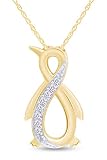 Jewel Zone US White Natural Diamond Penguin Infinity Pendant Necklace 14k Yellow Gold Over Sterling