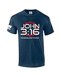 Mens Christian John 3:16 for God So Loved The World Scripture Short Sleeve T-Shirt Graphic Tee-Heather Navy-Large
