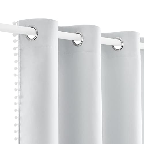 Homeideas Greyish White Pom Pom Blackout Curtains 52 X 84 Inches Long Curtains For Kids Nursery Grommet Room Darkening Window Curtains 2 Panels For Bedroom/Living Room #TOP4