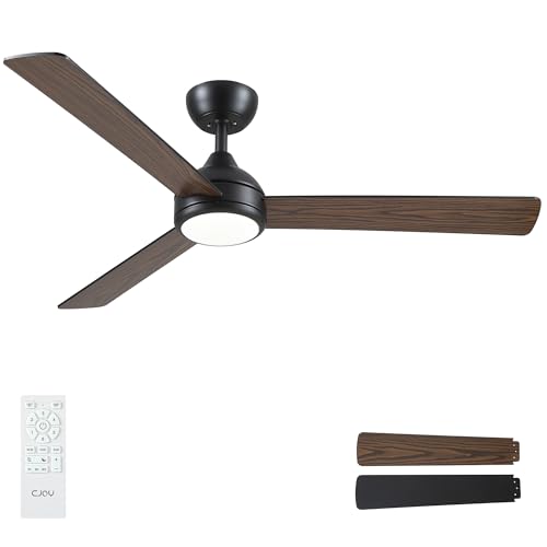 CJOY Ventilador de Techo con luz 132 cm, Negro/Madera Ventilador de Techo con Luz y Mando, 6 Velocidades, Memoria 3 CCT, Regulables, Silencioso Reversibles CC, Temporizador, Modo Sleep Para Dormitorio