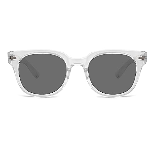 O-Q CLUB Gafas de Sol Polarizadas Cuadradas Retro Protección UV400 Gafas de Bloqueo de Luz Azul (Montura transparente Lente gris claro) Cover
