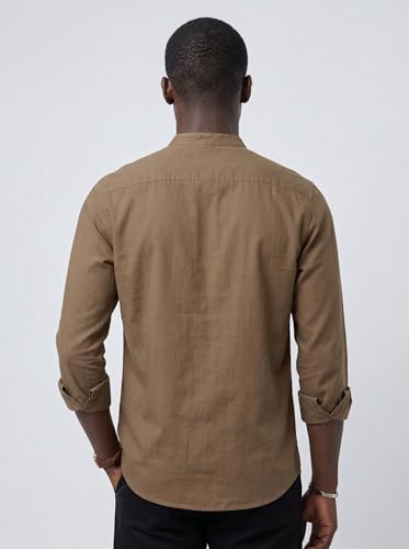 Image of Amazon Brand - INKAST Men's Cotton Blend Plain Solid Casual Shirt | Mandarin Collar | Full Sleeves | Regular Straight Fit | Office & Daily Casual Wear