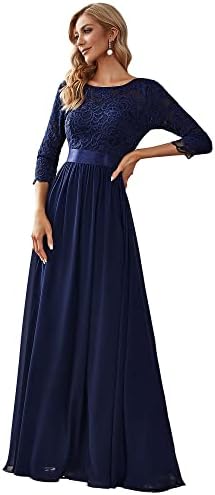 Ever-Pretty Womens Plus Size Crewneck Lace Long Sleeve Maxi Petite Evening Gowns Navy US26