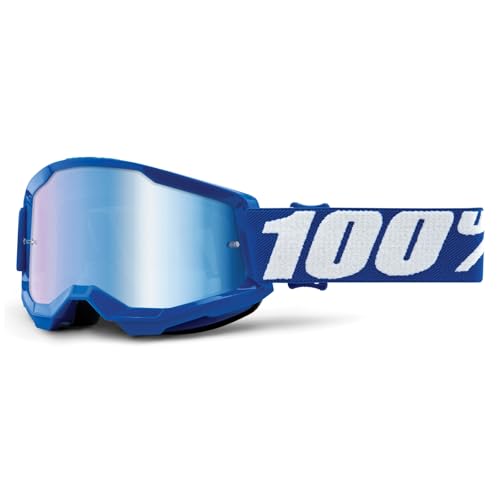 100% Strata 2 Youth MX Offroad Schutzbrille, Blau mit Rot/Blau verspiegelte Gläser