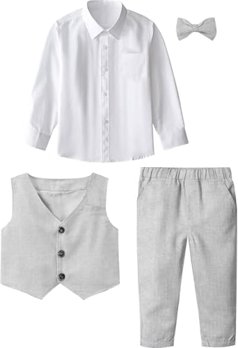Image of A&J DESIGN 4pcs Baby & Toddler Suit, 12 Months - 5T, Shirt & Pants & Vest & Bow Tie