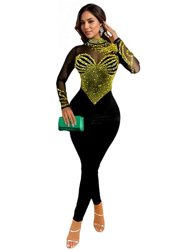 Owzwz Sequin Feather Trim Jumpsuit | Sparkle Spaghetti-Strap Jumpsuits for