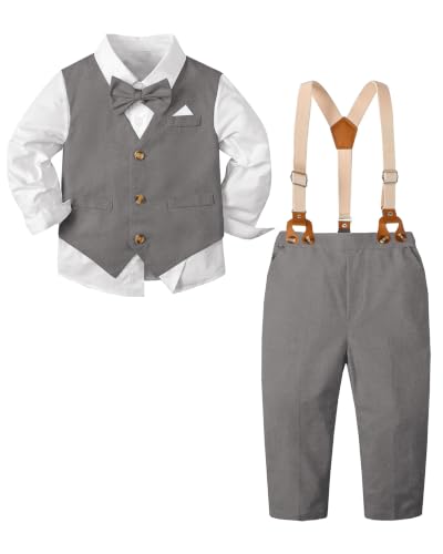 Image of SANGTREE Boys Suit Cotton Linen Formal Set Baby Boy Dress Clothes Gentleman Wedding Ring Bearer Outfits, 3 Months - 9 Years