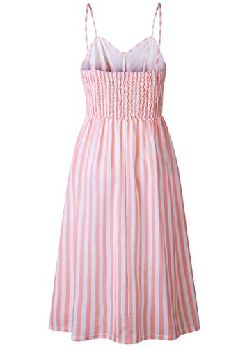 Image of YMING Womens Summer Spaghetti Strap Dresses Button Down Floral Sundress High Waist Swing Midi Dress with Pockets