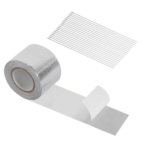 Foonary Hitzeschutzband Auspuff, Selbstklebend Klebeband Aluminiumband Hitzebeständig Hitzeschutzbands 20M x 5cm Auspuffband Selbstklebend mit 20 Kabelbinder hitzeschutzband für Auto Motorrad Krümmer