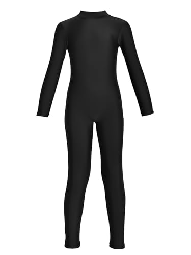 Kepblom Girls Long Sleeve Unitard Spandex Turtleneck Full Bodysuit for Kids(Black,L)