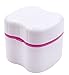 Denture Case,Denture Brush Retainer Case,Denture Cups Bath,Dentures Container with Basket Denture Holder for Travel,Retainer Cleaning Case (Pink)