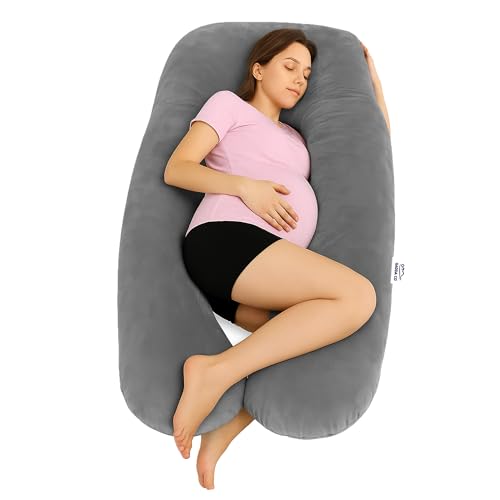 Image of GADDA CO Pregnancy Pillows for Sleeping U-Shape Full Body Pillow and Maternity Support - for Back, HIPS, Legs, Belly for Pregnant Women with Removable Washable Velvet Cover (Grey)