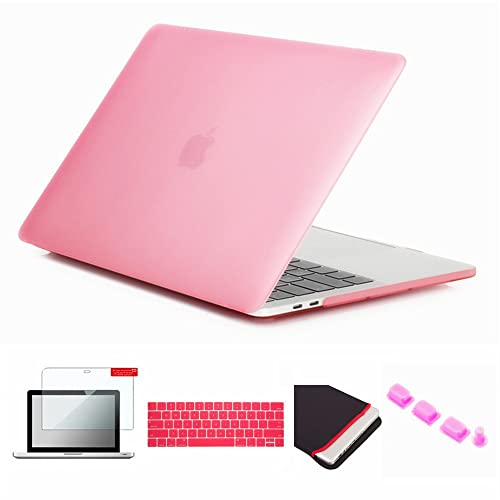 Se7enline Compatible with MacBook Pro 2016-2018 Case 15 inch Colorful Matte Hard Cover Accessories for Mac Pro 15 with Touch Bar A1707/A1990&Sleeve&Keyboard Cover&Screen Protector&Dust Plug, Pink