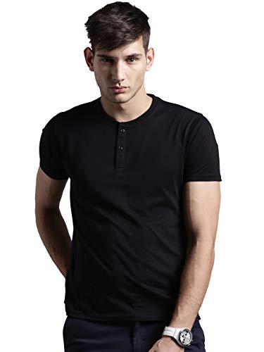 Image of LAZYCHUNKS Henley Neck Men's Cotton Half Plain Sleeves Slim Fit T-Shirt | Round Neck Men's Tshirt | Solid Colors | Summer Wear | - Multicolor