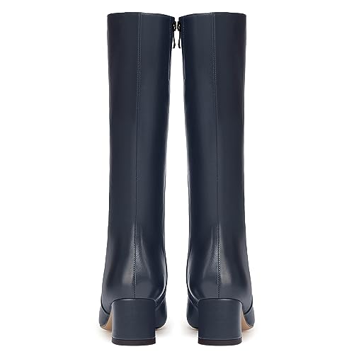 MERRORI Womens Office Zip Matte Pointed Toe Fashion Chunky Low Heel Mid Calf Boots 2 Inch4