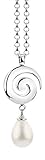 Ausführung: Damenhalskette silber und polierter Anhänger im Spiral Design mit weißem Muschelkern-Perltropfen