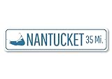 Nantucket 35 Miles, Nantucket Destination Sign, Mile Marker Sign, Directional Aluminum Sign - 4' x 18'
