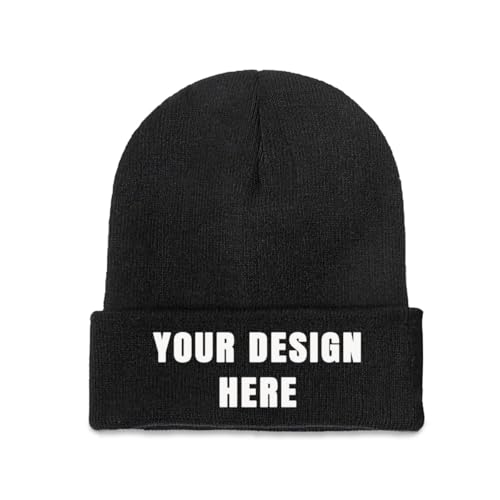 Generic Custom Beanies Hats - Customized Beanie Hat Design Your Own Add Text Logo Photo Personalized Knitted Cap - Black - Unisex-Adults - Winter Warm hat