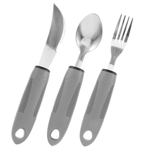 FRCOLOR 1 セット 高齢者用食器 キャップ食器 アダプティブスプーンとフォーク 身障者用 無効なカトラリー 適応カトラリー 高齢者スプーン アダプティブフォーク Grey ゴム