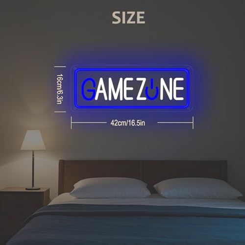 Image of Blue GAME ZONE Neon Sign - LED Gaming Room Decor, Dimmable Arcade Light for Streaming Setup, Man Cave, USB Powered(16.5x6 Inch)