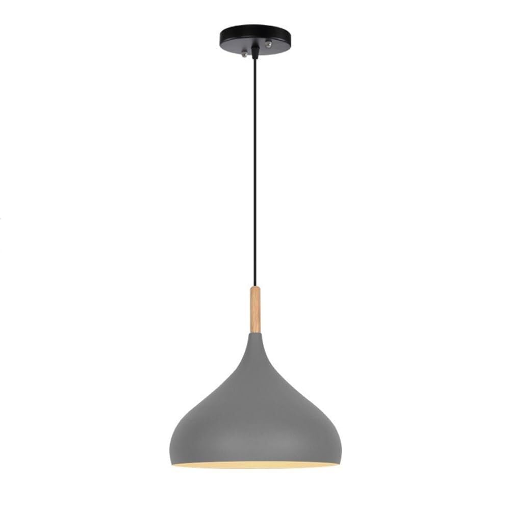Hertl European Style E26 Pendant Light | Large Metal Lampshade | Modern Decorative Ceiling Hanging Lamp for Kitchens, Dining Tables & Cafes(Grey)